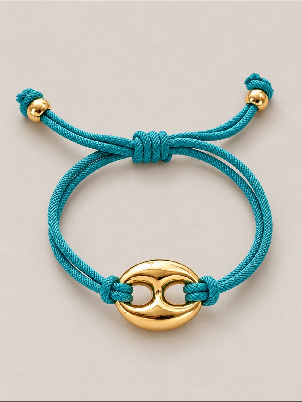 Turquoise Cord Gold Link Adjustable Statement Bracelet